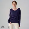 Cubierta de manga larga para yoga, cruzada, cuello en V, cordón doble, manga murciélago, hombros caídos, holgada, casual, adelgazante, deportiva, protectora del sol para mujer