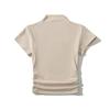 Playera Corta de Manga Corta con Cuello Alto Pequeño Estilo Europeo y Americano para Mujer Verano 2025 Look de Chica Caliente Adelgazante de Cintura Top con Shorts