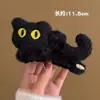 Grampo de Cabelo de Gato Preto Fofo de Desenho Animado Presilha de Pelúcia para Mulheres Grande Outono e Inverno Elegante Presilha de Tubarão Acessório de Cabeça na Parte de Trás da Cabeça