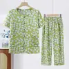 Novo estilo de conjunto de algodão e seda para avós, roupas femininas plus size, vestuário para mães de meia-idade e idosas, blusa solta de manga curta, roupas de verão para idosos