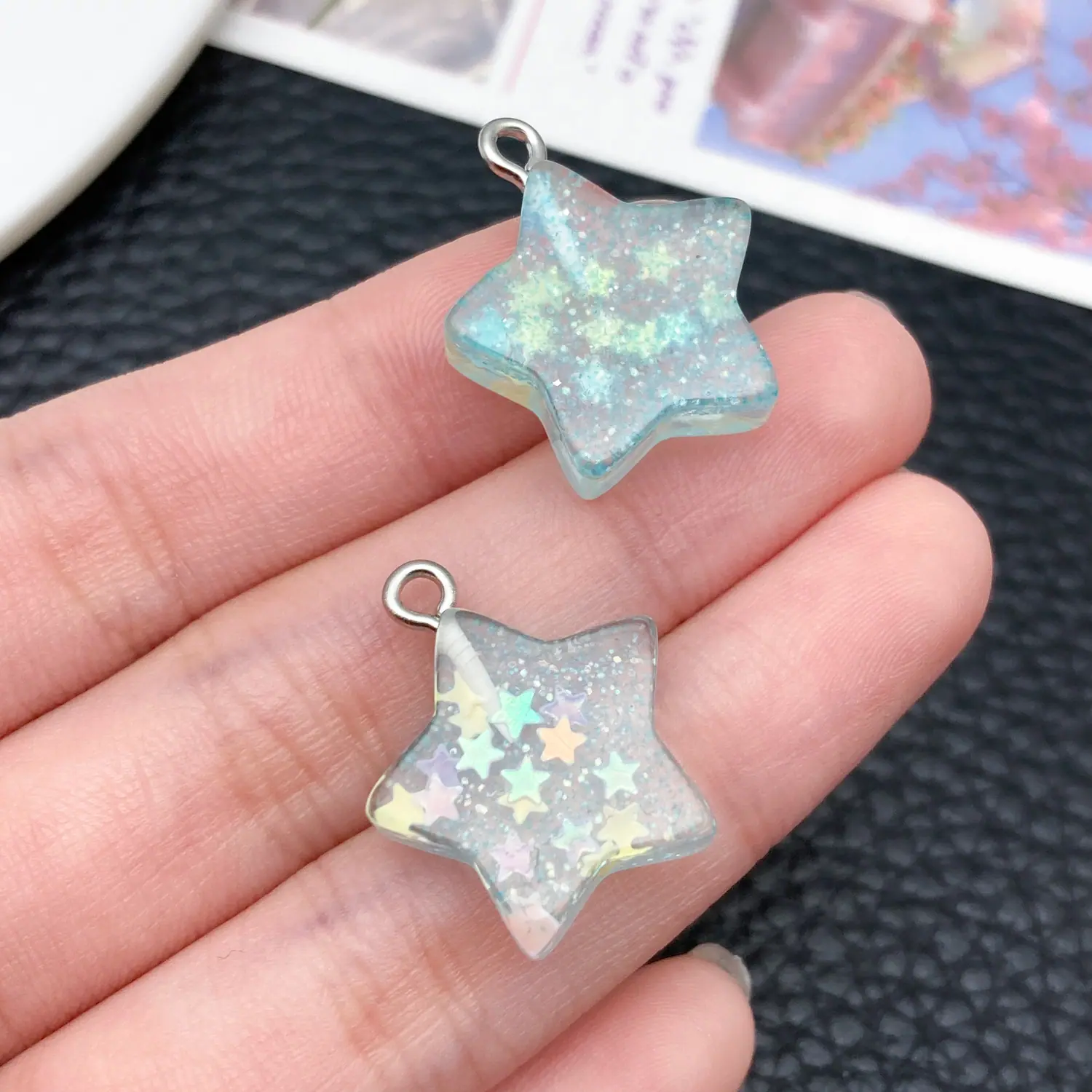 24321-JME-透明蓝色树脂闪粉亮片五角星20x18x6