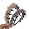 [Gradiente Colorido] Diadema de Malla Plisada Súper Hada con Forma de Ola para Mujer, Verano, Dentada Antideslizante, Diadema Alta para Cráneo