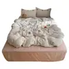 Juego de Cama de Cuatro Piezas Bordado de Cerezas Pequeñas de Dibujos Animados, Algodón Puro, Diseño de Algodón Puro Jacquard 60S, Estilo Fresco, Sábana, Funda de Edredón, Juego de Ropa de Cama