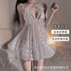 Ropa interior sexual nocturna sin errores, camisón de encaje sexy con tirantes finos y escote pronunciado, pijama gratis qqny