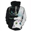 Moda Transfronteiriça Gato Estampado 3D Blusa Solta Moletom com Capuz Manga Longa Roupa de Casal
