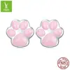 Pendientes Plateados Beauty Original con Forma de Oreja de Gato y Huella de Pata para Mujer, Lindos, Corazón de Niña, Chapados en Oro Negro de Plata de Ley 925