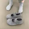Zapatos Mary Jane retro de punta redonda, con tacón oculto para mayor altura, estilo Birkenstock, zapatos de algodón cálidos y casuales esponjosos para mujer