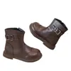 Nuevas botinetas de suela suave de una sola capa para niñas, botas de cuero negro para niños, botas estilo Martin antideslizantes británicas, pasarela, otoño e invierno, niños