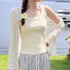 Top de tirantes anchos con cuello en U para mujer, básico de verano acanalado ajustado de color liso sin mangas que cubre los laterales del busto, adecuado para llevar en capas o solo