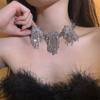 Colar Curto de Cristal Exagerado Europeu e Americano com Diamante Flash e Borla, Simples, Fashion, Distintivo, Bijuteria