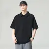 Camiseta de Manga Corta Desestructurada Estilo Americano Resistente para Hombre, Marca de Moda, Nuevo Modelo de Verano, Cuello Camisero Plegable Patchwork, Top Gris