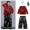 Ropa de Actuación Hip-Hop para Niños, Ropa de Moda para Pasarela de Actuación Hiphop para Niños, Traje Sudadera Hip-Hop Rota para Niño Guapo