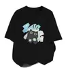 Camiseta de manga curta estilo americano em seda de leite, novo modelo de verão com estampa de gatinho assustador, top de corte solto, versátil e moderno