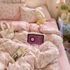 Conjunto de Lençol de Cama de Gaze Lavável Ultra Macio Camada Dupla Cobertor de Edredom Conjunto de Quatro Peças Roupa de Cama Dormitório Estudantil Conjunto de Três Peças