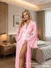 2026 Nova Camisola Sexy de Renda Transparente com Mangas Flare e Babados, Robe de Manhã, Roupa de Dormir Sexy, Atacado do Fabricante