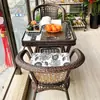 Mesa e cadeiras de exterior, conjunto de três peças de cadeira de vime para lazer em pátio e varanda, cadeira de vime para exterior em terraço, combinação de mesa de centro pequena
