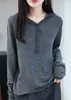 Suéter de Punto con Capucha Rayas Estilo Coreano Delgado de Manga Larga Chaqueta de Punto para Mujer Otoño Nuevo Estilo Suéter Top Reductor de Edad