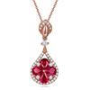 Colar de prata Pipa com safira vermelha, pingente em formato de gota com quatro diamantes, banhado a ouro 18K e corrente para clavícula, atacado