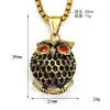 Nova Ins Europeia e Americana Hip-Hop Estéreo Animal Coruja Pingente de Diamante Moda Retrô Aço Titânio Colar Masculino e Feminino