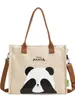 Bolsa Tote de Lona de Grande Capacidade Bolsa de Mão para Estudante Bolsa de Ombro com Estampa de Panda Fofo Bolsa Casual Feminina