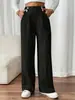 Calça Casual Longa de Caimento Fluido Novo Estilo Cintura Alta Solta Elegante de Perna Reta Design de Nicho Feminino Cor Sólida Calça Longa