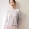 Fio Herbalife~25% Seda de Amora 75% Caxemira Suéter Feminino Gola Redonda Renda de Crochê Tricô Slim Fit Suéter de Tricô