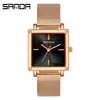 Sanda Novo 1067 Pulseira de Malha Relógio Quadrado Pequeno Feminino Relógio da Moda Casual Personalizado Mostrador Pequeno