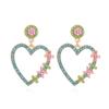 Pendientes Elegantes de Estilo Literario Europeo y Americano en Forma de Corazón con Cuentas de Arroz de Colores y Pedrería Pendientes de Amor Dulces y Lindos de Aleación con Diamantes para Mujer