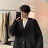 Cárdigan de punto liso de diseño, cárdigan de primavera y otoño, suéter abrigo estilo japonés Mori-kei negro