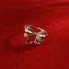 Anillo de princesa con lazo para mujer Red social estilo dulce de lujo ligero anillo para dedo índice circonita microincrustado oro anillo abierto para mujer