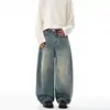 Jeans Vintage de Pierna Ancha Tipo Cimitarra Lavado Retro Americano Parisino de Lino Rústico para Hombre, Pantalones Rectos Holgados Adelgazantes de Largo Hasta el Suelo