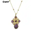 WT-JN297 pingente estilo retrô de tribunal com pérola turquesa incrustada colar banhado a ouro 18k acessórios para roupas de senhora