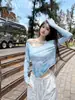 Top de Capa Base de Malla Tie-dye Irregular con Protección Solar para Mujer Primavera y Otoño Petite Ajustado Elegante Camiseta de Manga Larga Top Corto