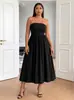 Vestido strapless europeu e americano plus size para mulheres, cintura elástica, barra ampla, comprimento midi, fornecimento de vestido preto pequeno para comércio exterior