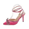 Sandalias de tacón alto de verano con punta abierta, con un diseño femenino y de moda con un lazo y adornos de pedrería, en un estilo europeo y americano, y una estética única y de nicho.