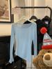 Blusa Asimétrica de Estilo Perezoso con Protección Solar, Top de Verano Ligero y Delgado de Manga Larga Acampanada con Aire Acondicionado, Camiseta de Color Puro Holgada y Versátil