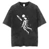 Camiseta Masculina de Algodão Puro Pesado Manga Curta Estilo Retro Americano, Casual de Verão Solta Tendência Oversize Lavada Vintage