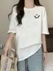 Camiseta Blanca de Hombro Manga Corta para Mujer Verano Estilo Coreano Manga Media Holgada Adelgazante Camiseta de Moda Oversize Top
