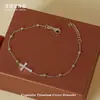 Pulseira Cruz Zircônia Aço Inoxidável 316 para Meninas Pulseira de Contas Douradas Millet Leve de Luxo High-End Produto Acabado Atacado