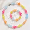 Conjunto de Pulseira e Colar com Design em Pedra de Quartzo Colorida Macaron de Alta Qualidade