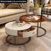 Mesa de Centro Direto da Fábrica em Pedra para Sala de Estar Apartamento Pequeno Doméstico Mesa de Centro para Varanda Luxo Leve Simples Moderna Mesa Redonda