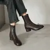 Botas Cortas Francesas Retro de Suela Blanda Silenciosas Adelgazantes de Comercio Exterior Redondas con Punta y Moño Tacón Grueso Botas Negras de Moda Botas para Mujer