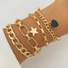 Pulsera de Cadena de Aleación de Metal Multicapa Europea y Americana Set Personalizado Mix and Match Adornos de Mano Pulsera de Disco de Estrella de Cinco Puntas Corazón para Mujer