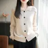 Cardigã de Gola Grossa para Mulheres no Outono e Inverno Jaqueta de Tricô Mesclada com Lã Estilo Preguiçoso Solto Top Versátil