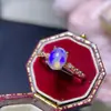 Anillo de plata de ley con ópalo natural incrustado para mujer, apertura ajustable, piedra principal de 6x8 mm, ambiente de moda