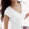 2025 Exportación Amazon Camiseta de Manga Corta Estilo Coreano Algodón Color Puro Camiseta Básica con Cuello en V para Mujer
