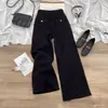 Jeans Negros de Pierna Ancha para Mujer, Nuevo Estilo Invierno 2025, Tiro Alto, Adelgazantes, Sueltos, Caídos, Pantalones Rectos de Largo Completo, Otro Algodón