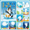 Libro de Pintura con Pegatinas Transfronterizo para Niños DIY Animales de Dibujos Animados Dinosaurio Océano Por Número Rompecabezas de Pegar Libro de Pegatinas