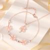 Collar con colgante de trébol de cuatro hojas y piedra de ojo de gato para mujer, pulsera con colgante de flor de diamante rosa, joyería de corazón para niña, traje de flor de melocotón rosa