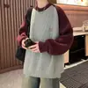 Tricô Solto Gola Redonda Masculino Outono Inverno Marca Tendência Estilo Japonês Estilo Preguiçoso Retrô Tricô Costura Cor Contrastante Tricô para Casal